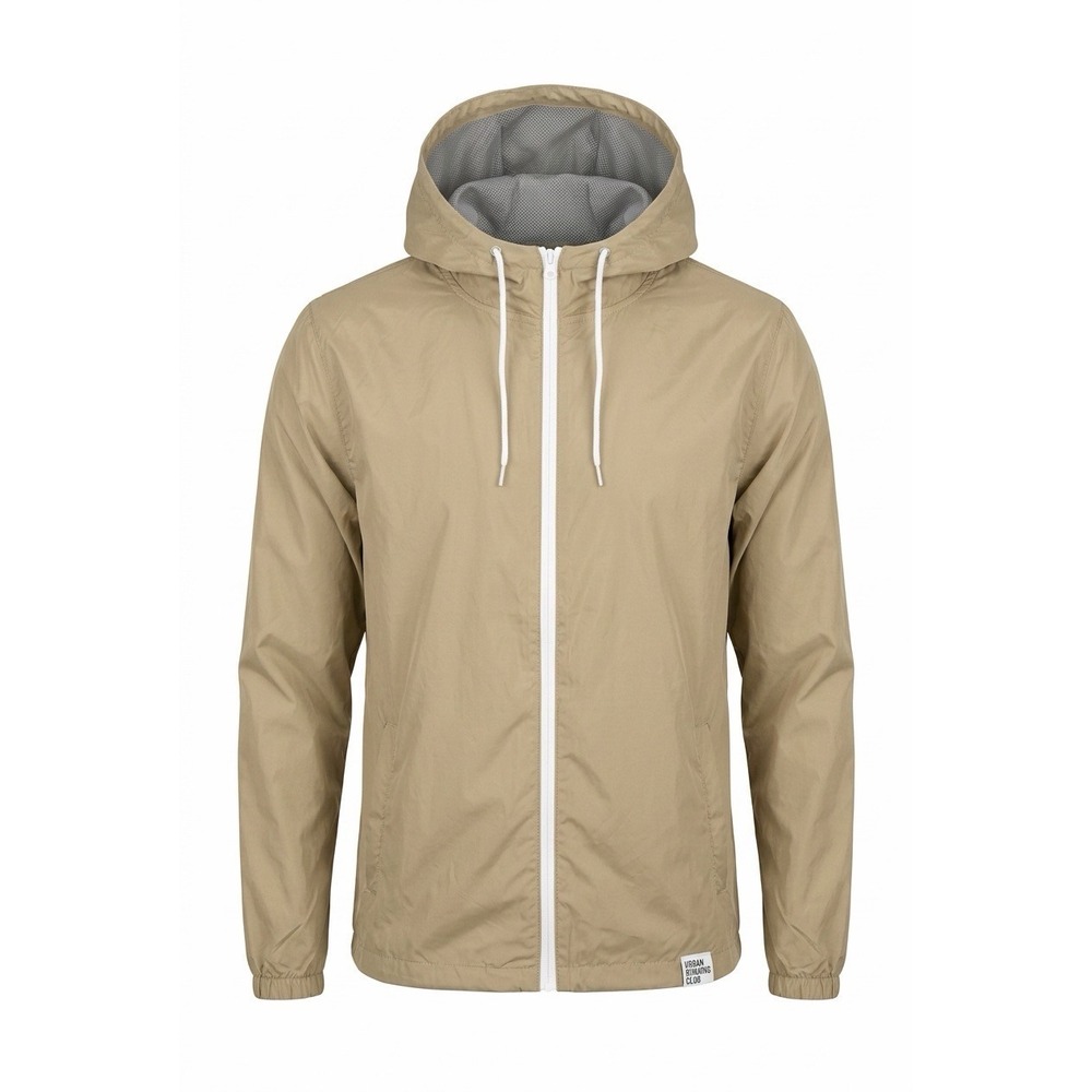 Grand Running Club Mens Tan Hooded Windbreaker Jacket Large Mesh Lined Zip Up